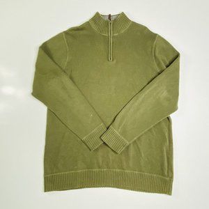 Eddie Bauer Mens Long Sleeve Quarter Zip Sz Tall TXL Green Heavy Combed Cotton